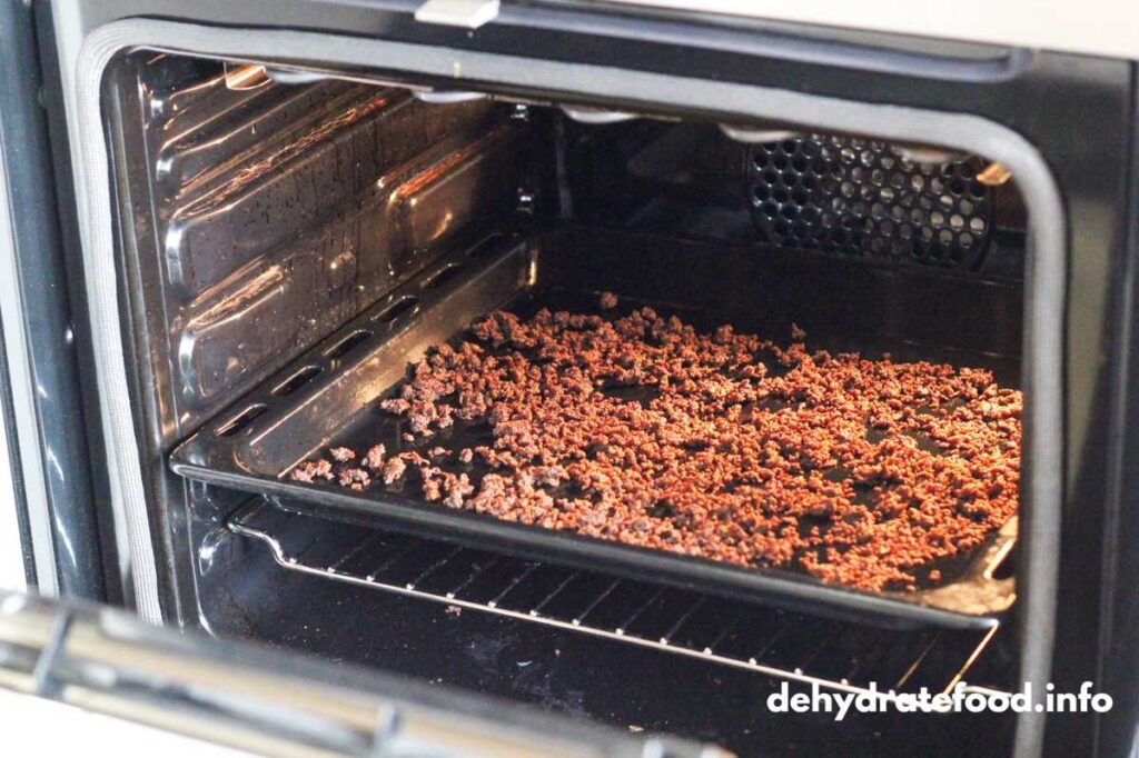 Oven-drying of minced meat dehydration methods